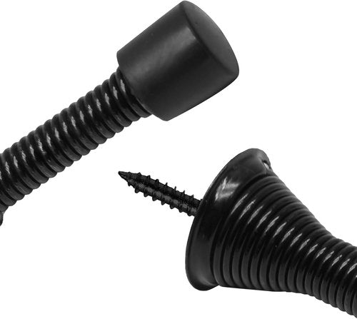 Skiennix 6 Pack Adjustable Spring Door Stoppers - Rubber Bumper, 3 to 4 Inch, Flexible Wall Stops | Black