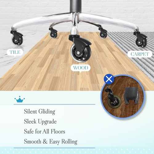IKEA Office Chair Wheels Replacement for Hardwood Floor and Carpet, 10mm Stem Size, 2.5" Roller Blade Style, Replacement Rubber Chair Casters Set of 5 (Black/Clear)