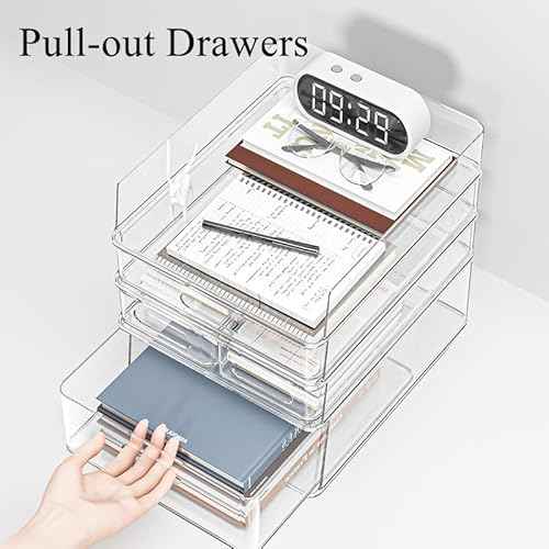 MineSign 6Pack Desk Organizer with Drawers Stackable Paper Letter Tray for Office Organization Multi-functional Plastic Storage Box for Office Supplies Makeup Jewelry Beauty Accessories