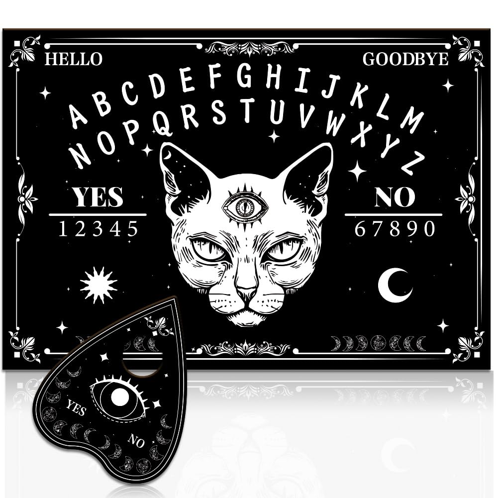 WEBEEDY Cat Spirit Board with Planchette, Third Eye Cat Wood Divination Board Sun and Moon Pendulum Boards Metaphysical Message Talking Boards Decision Maker Pendulum Gift for Christmas Halloween