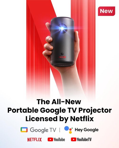 NEBULA Capsule 3 GTV Outdoor Projector, Netflix Officially Licensed, 1080P Smart Mini Projector with Wi-Fi, 2.5 hrs Battery, 120-Inch Display, Dolby Digital, Ultra Portable for Any Space