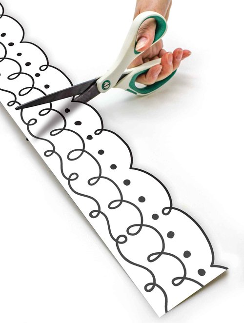 White Shiplap Better Than Paper® Bulletin Board Roll and Teacher Created Resources Squiggles and Dots Die-Cut Rolled Border Trim