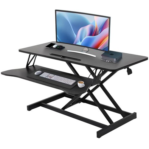 FAHKNS Standing Desk Converter, 36 Inch Height Adjustable Sit to Stand Riser Workstation, Sit Stand up Computer Home Office Desk, Black