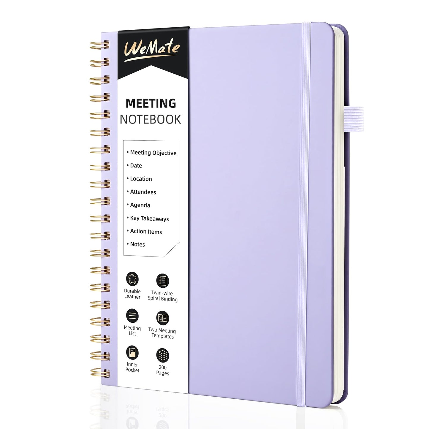 WEMATE Meeting Notebook for Work B5 (7"x10") - PU Leather Work Notebook with Agenda, Action Items & Notes - 200 Pages for Men&Women, Staff and Students, Meeting, Projects Planning - Light Purple
