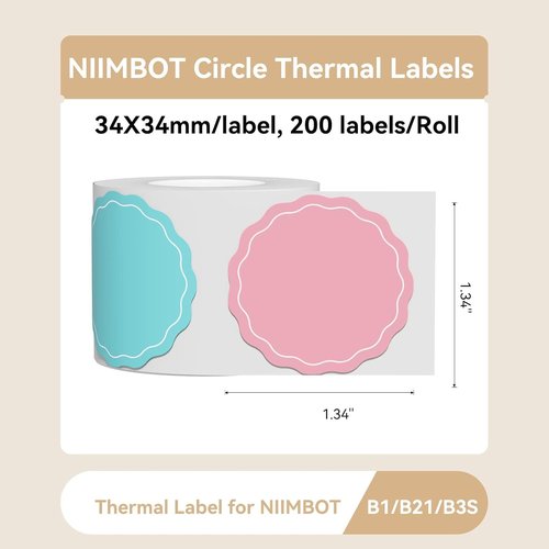 NIIMBOT Thermal Stickers - 200 Waterproof Round Labels for B21/B1/B3S Printer | 1.34'' x 1.34'' (34x34mm)