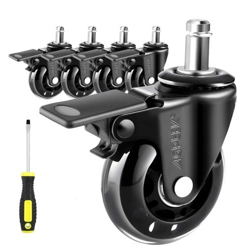 AGPtEK Office Chair Casters with Brake Heavy Duty 2.5" Universal Fit Locking Casters with Screwdriver, Safe Roller Wheel Replacement All with Brake System for Hardwood Floors Mat Carpet Tile, Set of 5