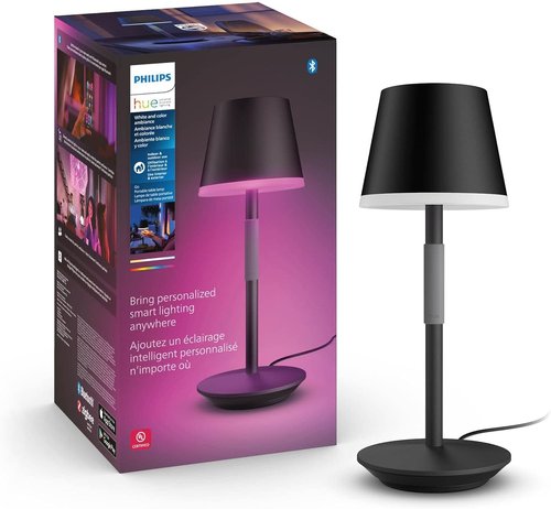 Philips Hue Go Smart Portable Table Lamp - Color-Changing LED Light for Indoor/Outdoor Use | Black & White