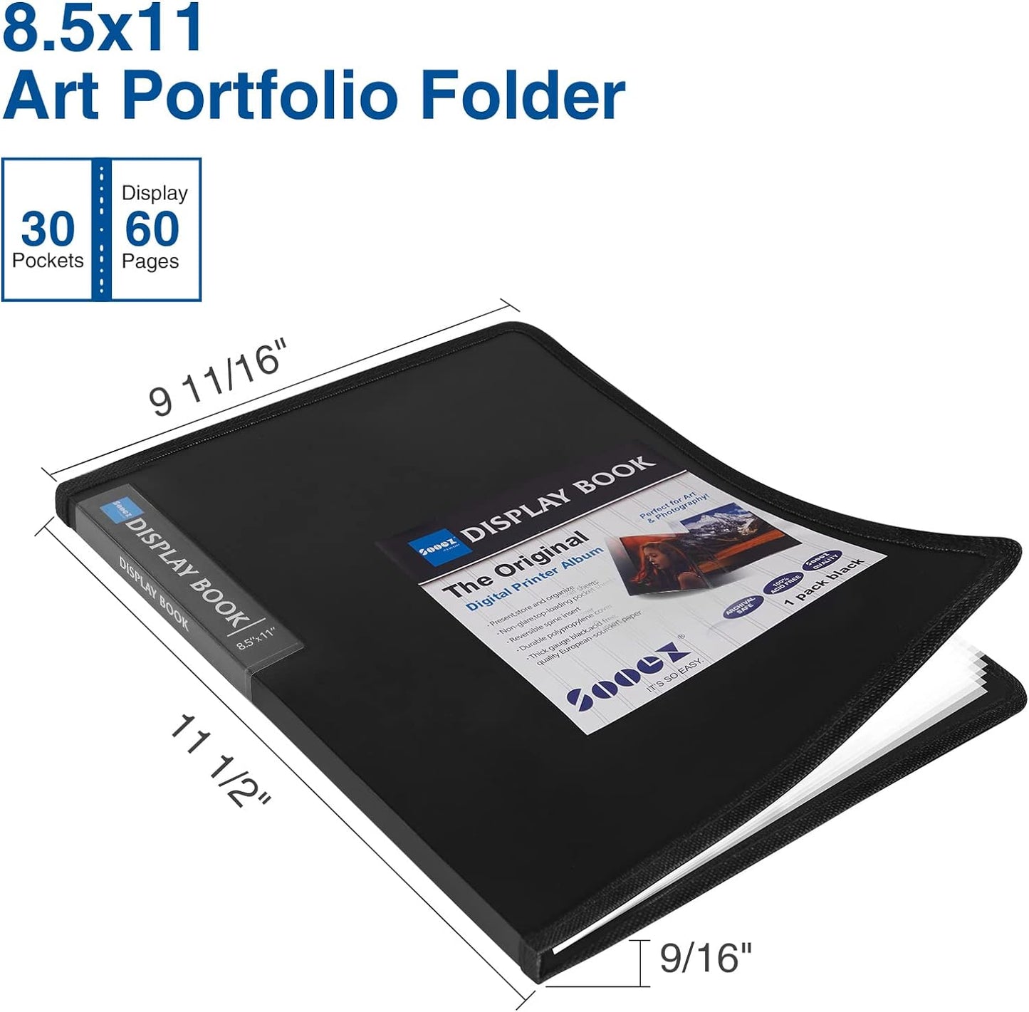 Sooez 30-Pocket Art Portfolio Binder - Heavy Duty 8.5x11 Clear Sheet Protectors | Document Organizer - 4 Pack