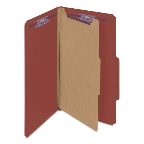 Smead Pressboard Classification File Folder with SafeSHIELD Fasteners, 1 Divider, 2" Expansion, Legal Size, Red, 10 per Box (18775)