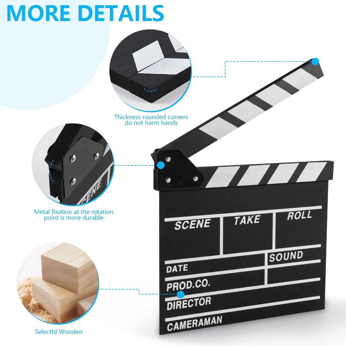KISEER 12"x11" Movie Film Clap Board Wooden Movie Clapboard Film Clapper Board (Black)