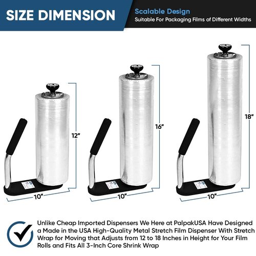 New! PalPak300 BACKSAVER - Best Selling Stretch Film Dispenser with Extended Handle, Industrial Strength for Packing Wrap, Holds 14"-20" Rolls with Adjustment Furniture, Boxes & Pallets (1 Pack)
