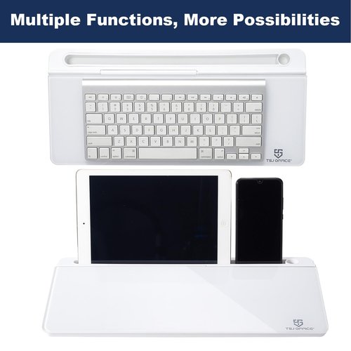 TSJ OFFICE Small Desktop Whiteboard -Glass Dry Erase Board Computer Keyboard Stand White Board Surface Pad with Drawer, Desk Organizers with Accessories for Office, Home, School Supplies