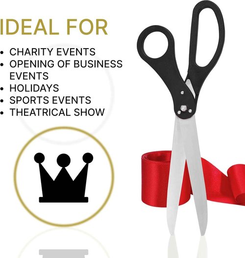 Giant Ribbon Cutting Ceremony Kit - Big 25 Inch Black Grand Opening Scissors and Red Satin Ribbon for Special Events Business Openings and Inaugurations