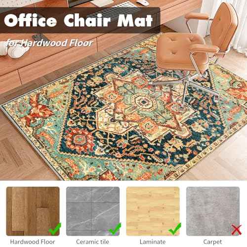Office Chair Mat for Hard Floor, Duty Abrasion-Resistant Under Desk Rug for Rolling Chair on Hardwood & Carpeted Floors Protector, Anti Slip Bohemian Computer Floor Mat for Office Home