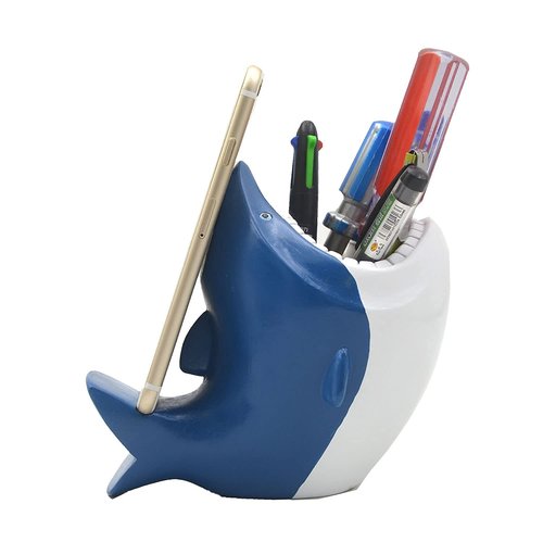 MONMOB Shark Pen Holder with Phone Stand and Succulent Planter - Shark Desk Organizer Decoration