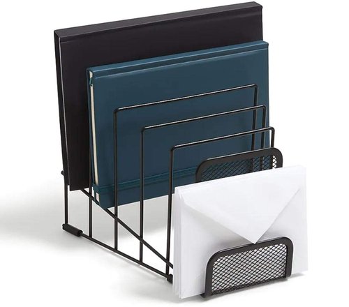1InTheOffice Metal Incline Desktop File Sorter, Wire File Organizer, Multi Step File Organizer, Black Wire Mesh Step Sorter, Wire File Rack