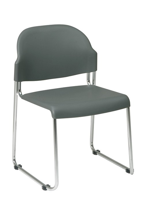 Office Star STC Series Stacking and Ganging Plastic Chair with Chrome Finish Frame, 2-Pack, Grey