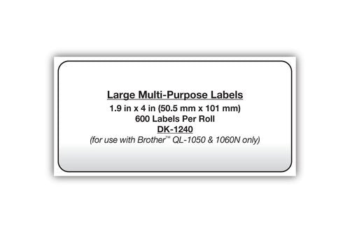 Brother Genuine DK-1240 Die-Cut Large Multi-Purpose White Paper Labels for Brother QL Label Printers, 1.9" x 4" (50.5mm x 101mm), 600 Labels per Roll, DK1240