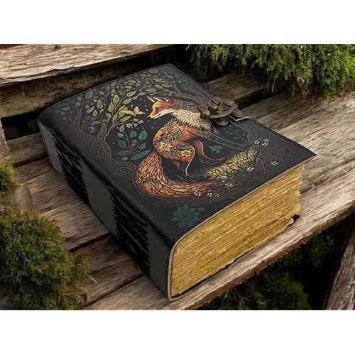 SH SHIFAA HANDICRAFT Fox Leather Journal Book of Shadows Notebook Handmade Daily Notepads for Men & Women Blank Paper 7x5 Inches - Best Gift for Art Sketchbook & Notebook (Fox Print 400 Pages)