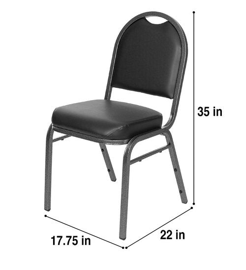 OEF Furnishings (Pack of 2) Premium Vinyl Upholstered Stack Banquet Chair, Black/Silver
