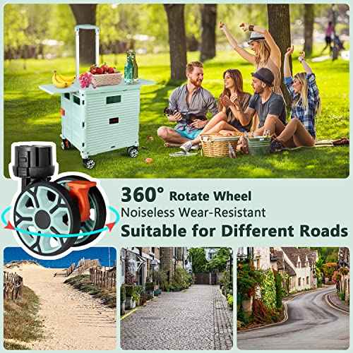 Foldable Utility Cart Collapsible Portable Crate Rolling Carts with Magnetic Lid Telescopic Handle Wear-Resistant 360¡ÆRotate Noiseless Swivel Wheel for Shopping Moving Storage Luggage Office(Green)