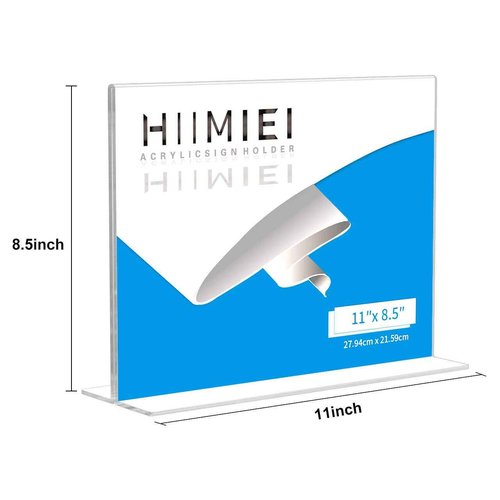 HIIMIEI 8.5x11 Acrylic Sign Holder Horizontal Table Menu Display Stand, Clear Plastic 8.5x11 Double Sided Picture Frames for Desk Display(12 Pack)