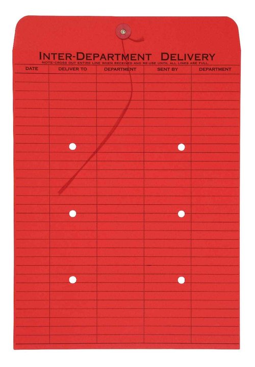 Quality Park 1-Side Print Interoffice Envelopes, String-Tie, Red, 10 x 13, 100 per Carton, (63574)