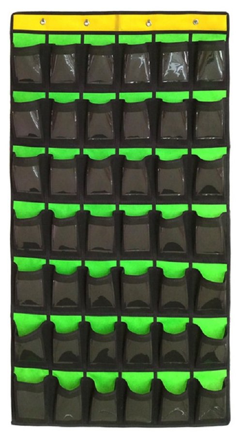 NIMES Hanging Organizer Classroom Pocket Chart for Cell Phones Calculator Holder with DIY Clear Card Pockets (42 Pockets)