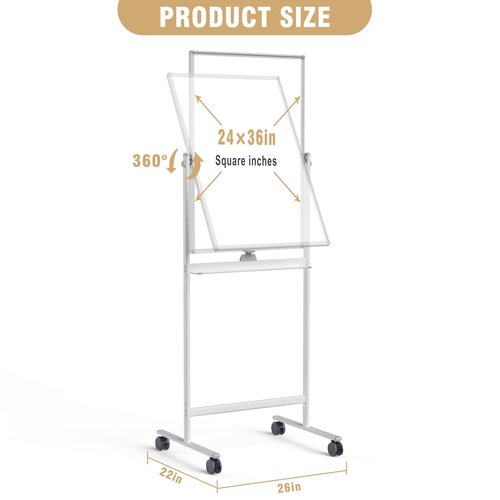Rolling Whiteboard/w Height Adjustable, Mifuro 24 X 36 Large Portable Dry Erase Board with Stand and Wheels for Office,Classroom &School, White