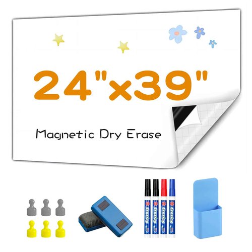 Babenoun Magnetic Whiteboard Contact Paper, 24" x 39" Stick on Magnetic Dry Erase White Board Sticker on Wall, Easy to Write for Drawing, School, Office, Kitchen Fridge