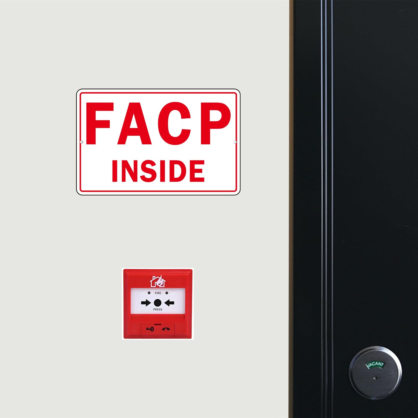 FACP Sign, (2 Pack) Self Adhesive FACP Inside Signs, Rust Free and Reflective Aluminum Metal Sign Sticker for Door (9 x 6 inches, White/Red)