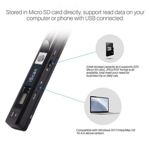 Portable Document Scanner, AOZBZ 900DPI Handheld Image Scanner, Scanning Wand,A4 Colour Photo Mobile Scanner Handy Scan (JPG/PDF Format, High Speed USB 2.0, Included 16G SD Card)