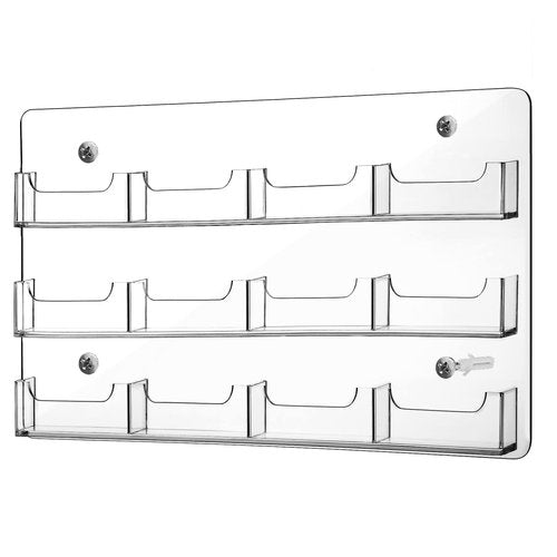 Lincia Acrylic Business Card Holder Wall Mount Clear Sticker Display Rack Multiple Plastic Card Organizing Sticker Display Stand for Schools and Corporate Meeting Rooms (12 Pocket)