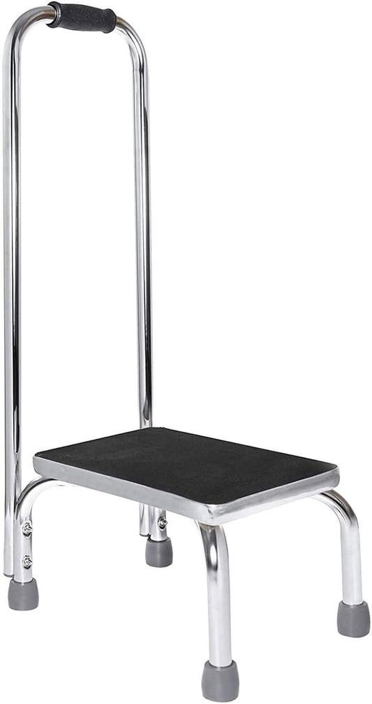 Vaunn Medical Foot Step Stool - Lightweight & Sturdy with Handle | Anti-Skid Rubber Platform, Chrome
