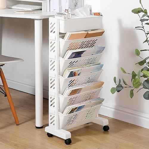 Rolling Bookshelf Mobile Bookcase Plastic 6-Layer Storage Cart with Wheels for Home Office Classroom (6 Layer, without )