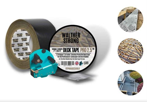 Walther Strong Deck Tape Pro. 50mm x 50m Superior Non-Butyl Joist Tape. Long Lasting Protection Flashing Tape Ideal for Wood Decks Beams Roof, Outdoor Construction use. Weather-Resistant & Waterproof