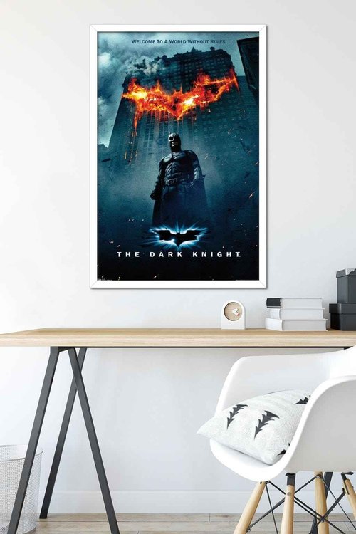 Trends International DC Comics Movie - The Dark Knight - Batman Logo on Fire One Sheet Wall Poster, 22.375" x 34", White Framed Version