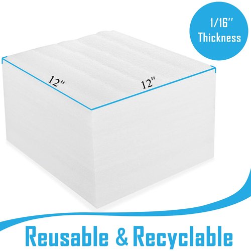 100 Pack Foam Sheets, DAT 12" x 12", 1/16" Thickness, Foam Wrap Cushioning Material, Moving Supplies for Packing Storage and Shipping