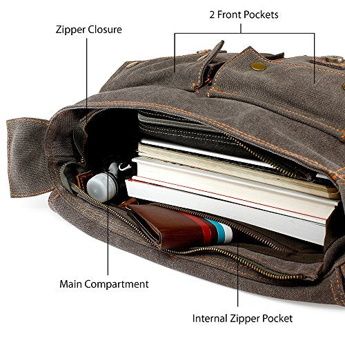 Messenger Bag for Laptop Vintage Canvas Leather Crossbody Satchel Shoulder Computer Bag Travel Office Messenger Bag