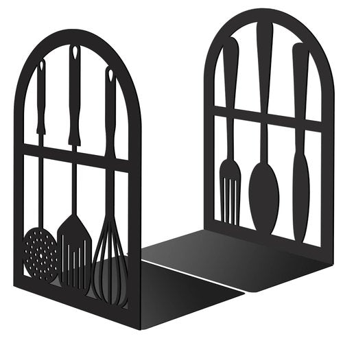 CRASPIRE 1 Pair Black Metal Bookends Kitchen Heavy Duty Study Non-Skid Tableware 4.7x3.5x7 Book Holder Stand Decorative Organizer Support for Office Shelves Cookbook Room Desk Christmas Birthday Gift