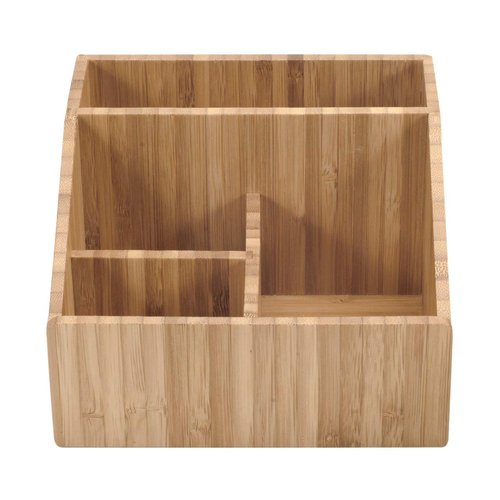 MobileVision Multi-Use Bamboo Office Product Organizer Compact for Desktop, Holds Notepads, Pens, Pencils, Business Cards, Paper Clips, Stationery Supplies & more