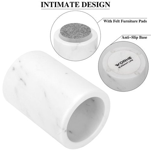WORHE Natural Marble Pen Holder for Desk, Handcrafted Volakas Sturdy Desk Organizer for Office Supplies Storage Desktop Stationary Makeup Brushes Cup Pencil Holders for Home White (DL002)