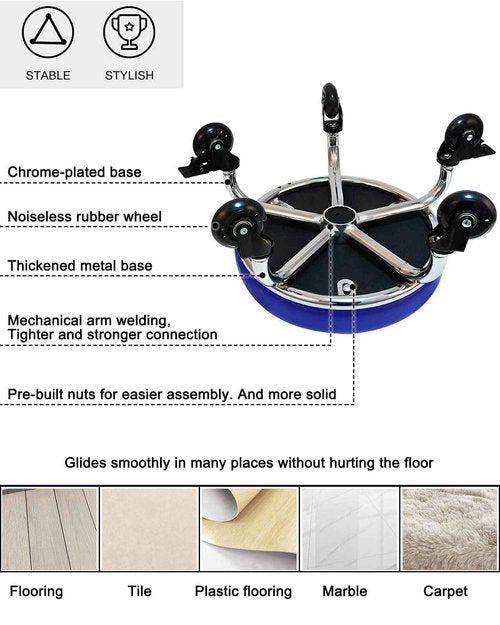 Vapaa taide Rolling Stools with Wheels Heavy Duty 450LB Waterproof PU Leather High Weight Capacity Roller Seat and Crystal Universal Wheels for Men Women Boy Girl Garage Salon Home Office Blue