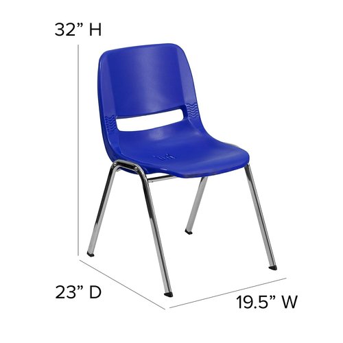 Flash Furniture HERCULES Series 880 lb. Capacity Navy Ergonomic Shell Stack Chair with Chrome Frame and 18'' Seat Height