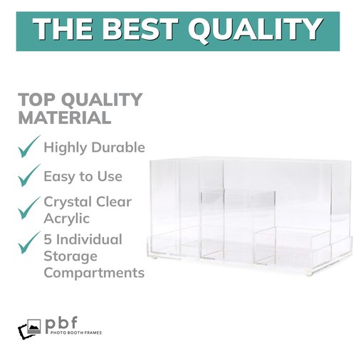 pbf Acrylic Desk Organizer | 5-Piece Modular Clear Acrylic Pen Holder for Desk | Clear Pencil Holder | Acrylic Paper Tray | Pen Organizer | Bookmark Holder | Pencil Cups