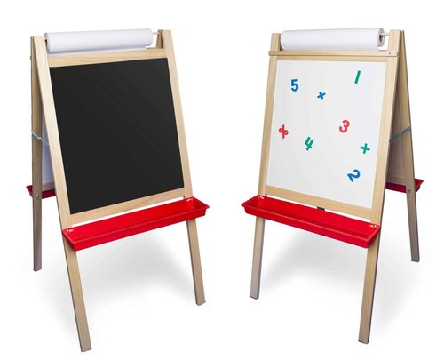 Flipside Products Double-Sided Magnetic Dry Erase/Black Chalkboard Paper Roll Standing Easel, Whiteboard Easel, Drawing, Classroom, Home