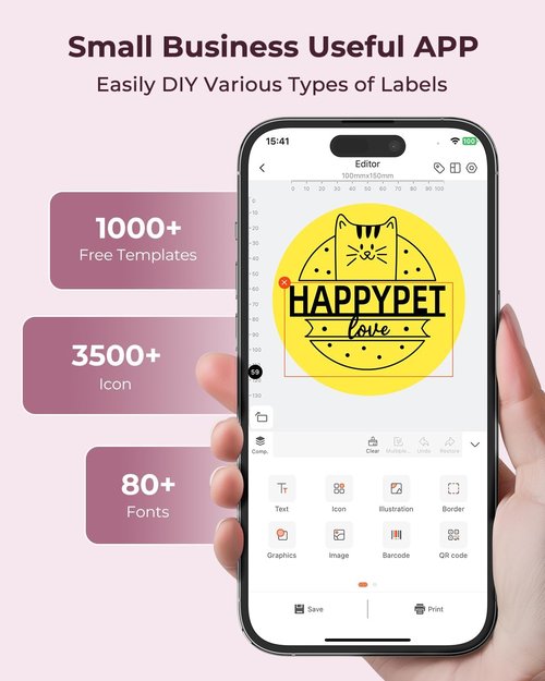 MUNBYN Bluetooth Thermal Label Printer - Wireless 300DPI 4x6 Shipping Labels | Compatible with Windows, Mac, iPhone, Android (Pink)