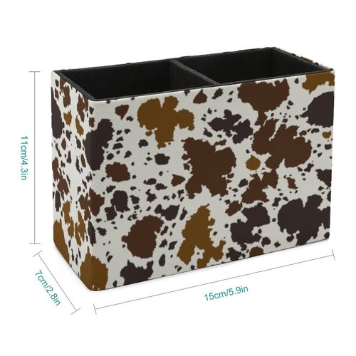 DEHOZO Pen Holder, Pencil Holder for Desk, PU Leather Desktop Pen Cup Storage, Desk Pencil Pen Organizer Makeup Brush Holder for Office Bedroom Home (Cow Print Skin Brown)