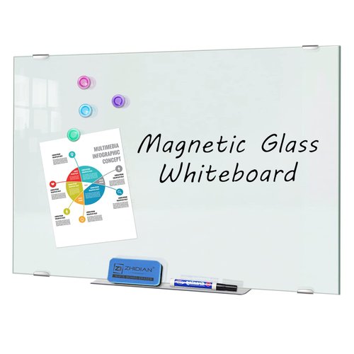 Glass Whiteboard 36x24 Magnetic Dry Erase White Board, Modern Tempered Glass Board for Wall, 3x2' Frameless Wall Hanging Mount Glassboard for Home Office School