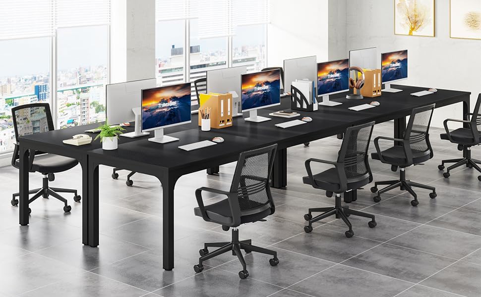 Tribesigns 78.74-Inch Conference Table Set - Large Rectangle Meeting Table for Business | Black, 4-Pack